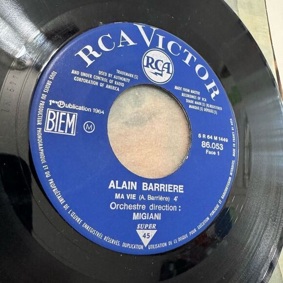 Vtg Vinyl Record 45 RPM Alain Barriere Ma Vie Ref 86.053 M RCA 7" Single France - Picture 4 of 8